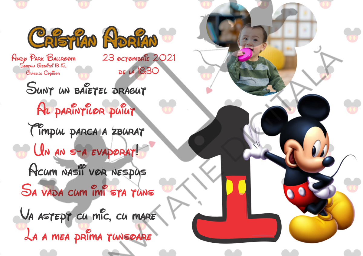 Invitație digitală Moț băiețel - Mickey Mouse - MOT002